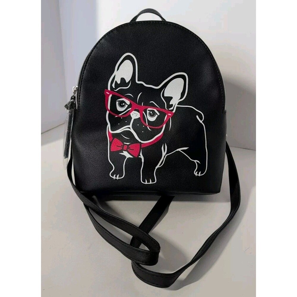Dog Pug Disegn Backpack Black With Strap Adjustable
